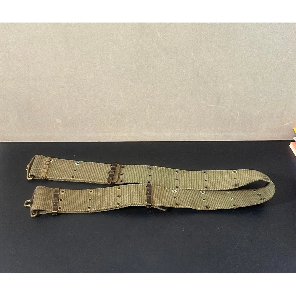 Vintage Military Web Belt Olive Drab Canvas Utility Tactical Eyelet Belt 43 Inch